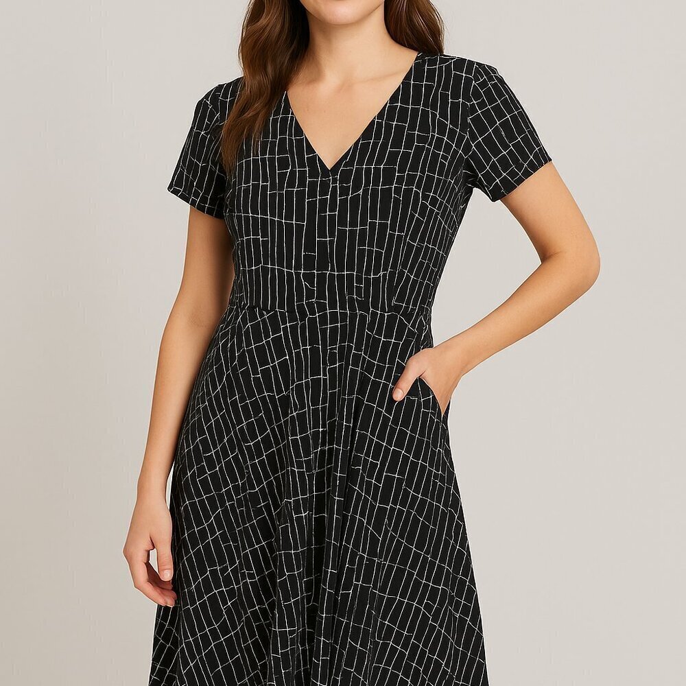 H by Halston Black White Asymmetrical Hem Dress Size S